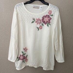 Women’s Alfred Dunner Plus Size Cream Pink Floral Sweater, 2X